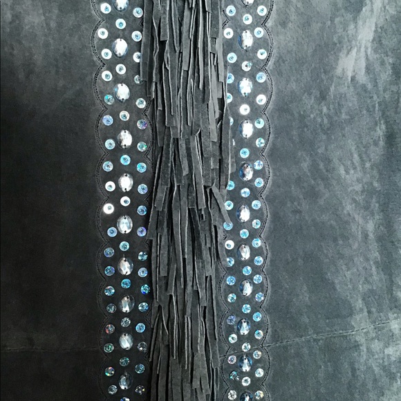 VIA ACCENTI SUEDE FRINGE BLINGY DUSTER JACKET 16W - Picture 5 of 11